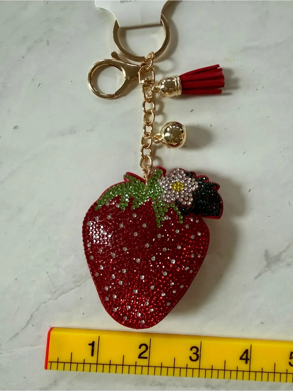 New Red Puffy Bling Rhinestone Strawberry Bag Charm / Keychain 🍓